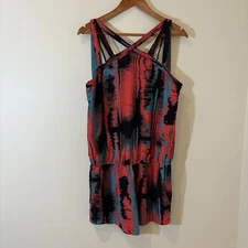 Fabletics Womens Liza Romper Medium Heat Wave Shorts Criss Cross Top Athleisure