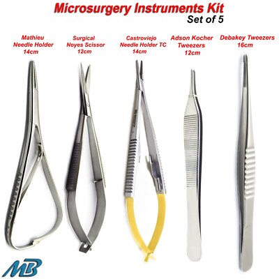 Micro Surgery Kit Surgical Mathieu Needle Holder Noyes Scissors Castroviejo TC