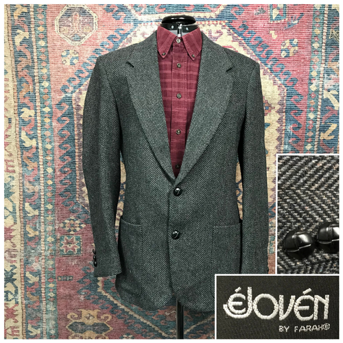 VTG Donegal Tweed Blazer Mens 38R Grey 100% Wool Slim Leather Buttons Heavy 80s