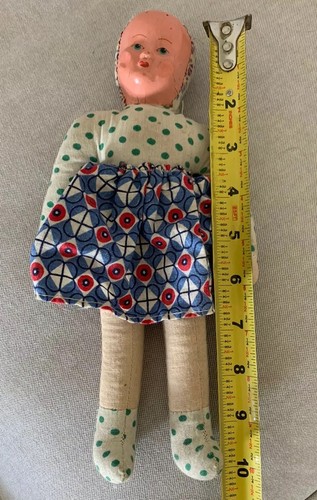 Muñeca de arte popular primitiva vintage con cabeza de papel maché con cuerpo de tela aprox. "10""" - Imagen 8 de 8