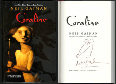 Neil Gaiman SIGNED Coraline HC 1st Ed Print Sketch PSA Cert