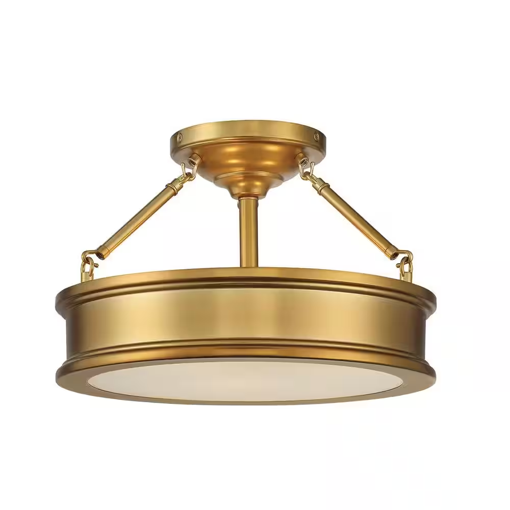 Semi Flush Mount Ceiling Light 15 In. 3 Light Liberty Gold Damp Rated Dimmable