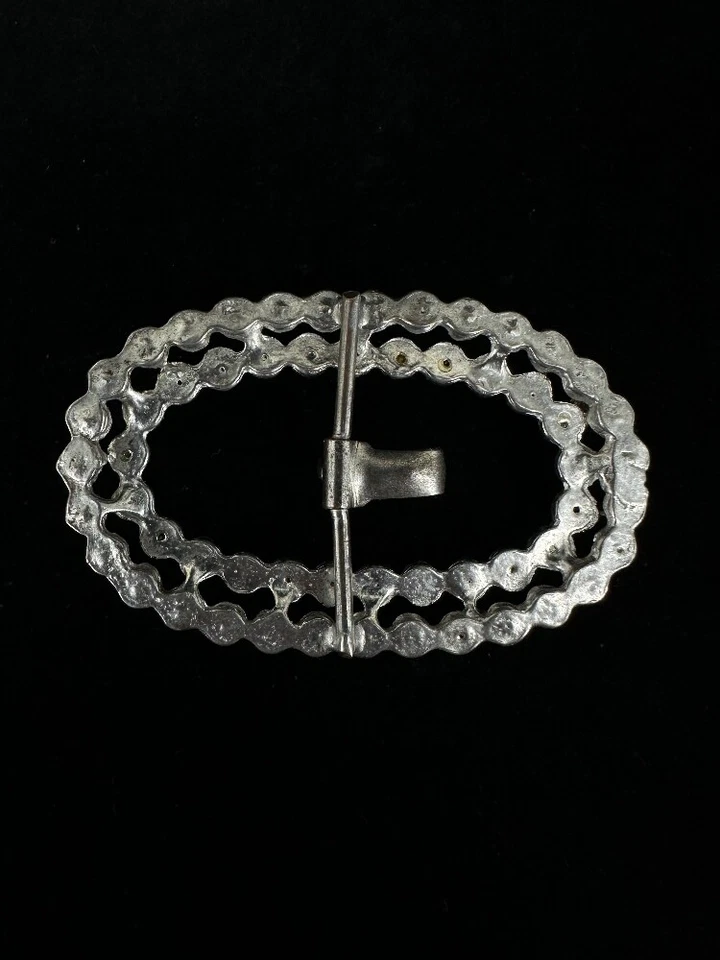 Antique Géorgien Plaqué Argent Strass Pâte Riveté Arrière Ovale Boucle Ceinture - Photo 2/4