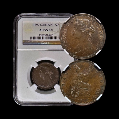 GROSSBRITANNIEN. 1890, 1/2 Penny - NGC AU55 - Victoria, Seated Britannia