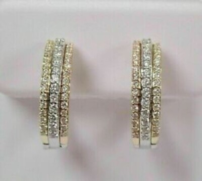 1.50Ct Lab Created Diamond Women Hoop Earrings 14K Two Tone Gold Finish