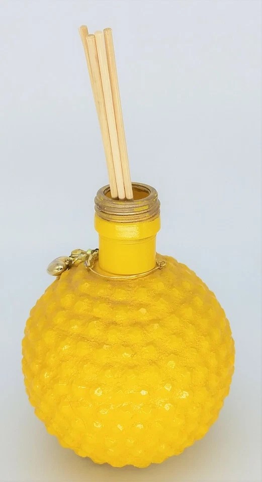 Yellow - Recycled Vase or Oil Defuser with Mosaic Beads & Wire Pendant 4" x 5" - Image 2 of 3