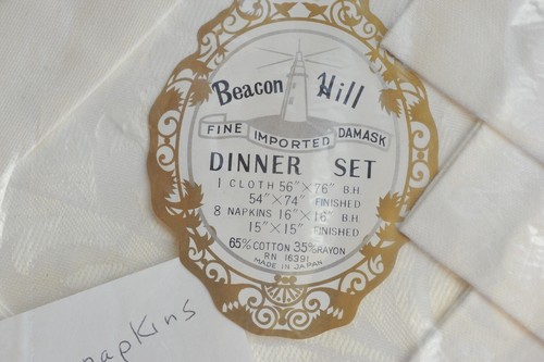 vtg Beacon Hill Damask cotton rayon Tablecloth 54 x 74 6 napkins Japan set X - Picture 6 of 8