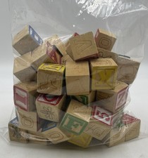 Vintage Wood Childrens Alphabet/Number Building Blocks / lot of 64