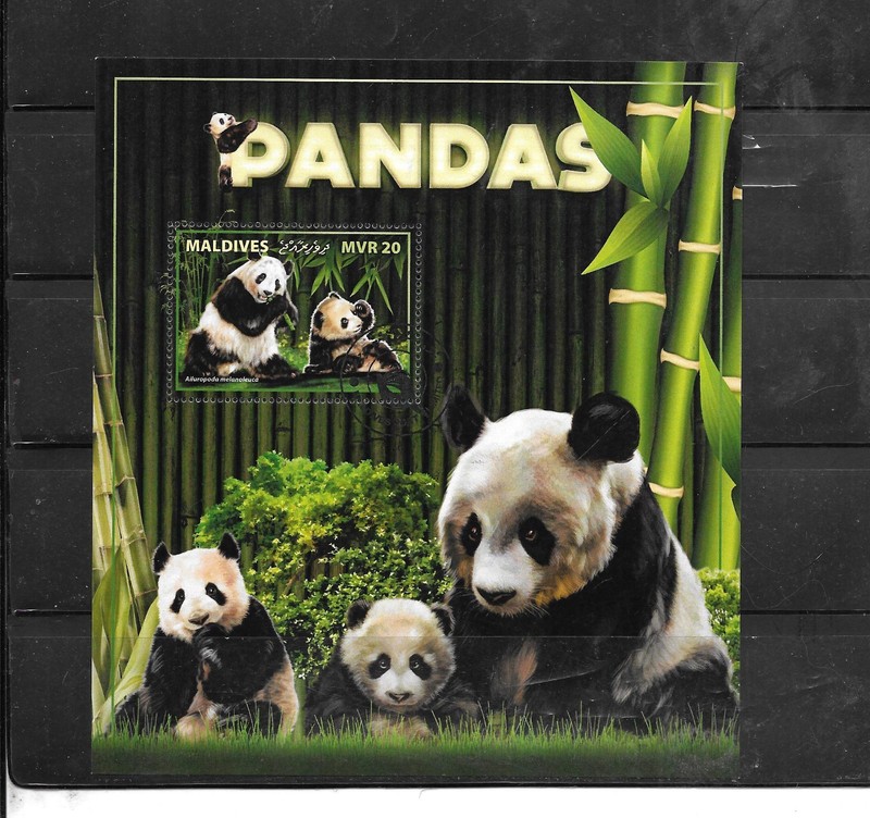 MALDIVES ISLANDS 2017 PANDA BEARS CTO USED XF BEAUTIFUL SOUVEIR SHEET TYPE 2