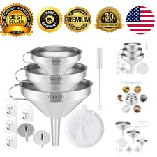 3 Pack Stainless Steel Funnel Strainers Food Grade Kitchen Bottle Filling Set