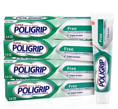 Super Poligrip Zinc Free Denture and Partials Adhesive Cream, 4 Pk.