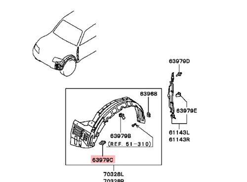 Wheel Arch Liner Splash Shield Clipsx3 for Mitsubishi ASX GA6W 1.8 DiD - Picture 2 of 7