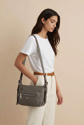DKNY Grey Pebble Leather Crossbody Bag