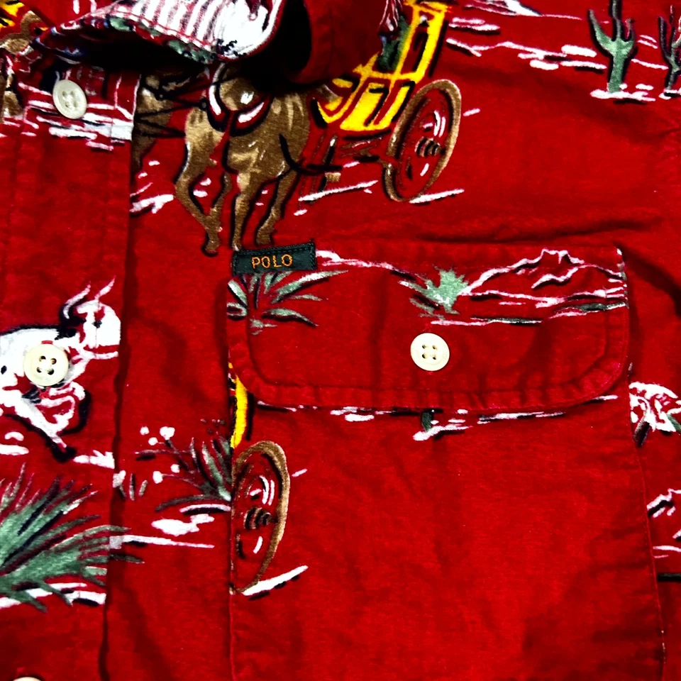 VTG 90s Polo Ralph Lauren Western Button Up Shirt Boys 20 Red Cowboy Rodeo Rare - Image 3 of 4