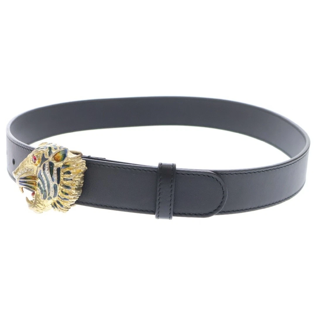 Ceinture cristal GUCCI Raja tête de tigre cuir noir x GP 543152 70 ♯ occasion e03a32092
