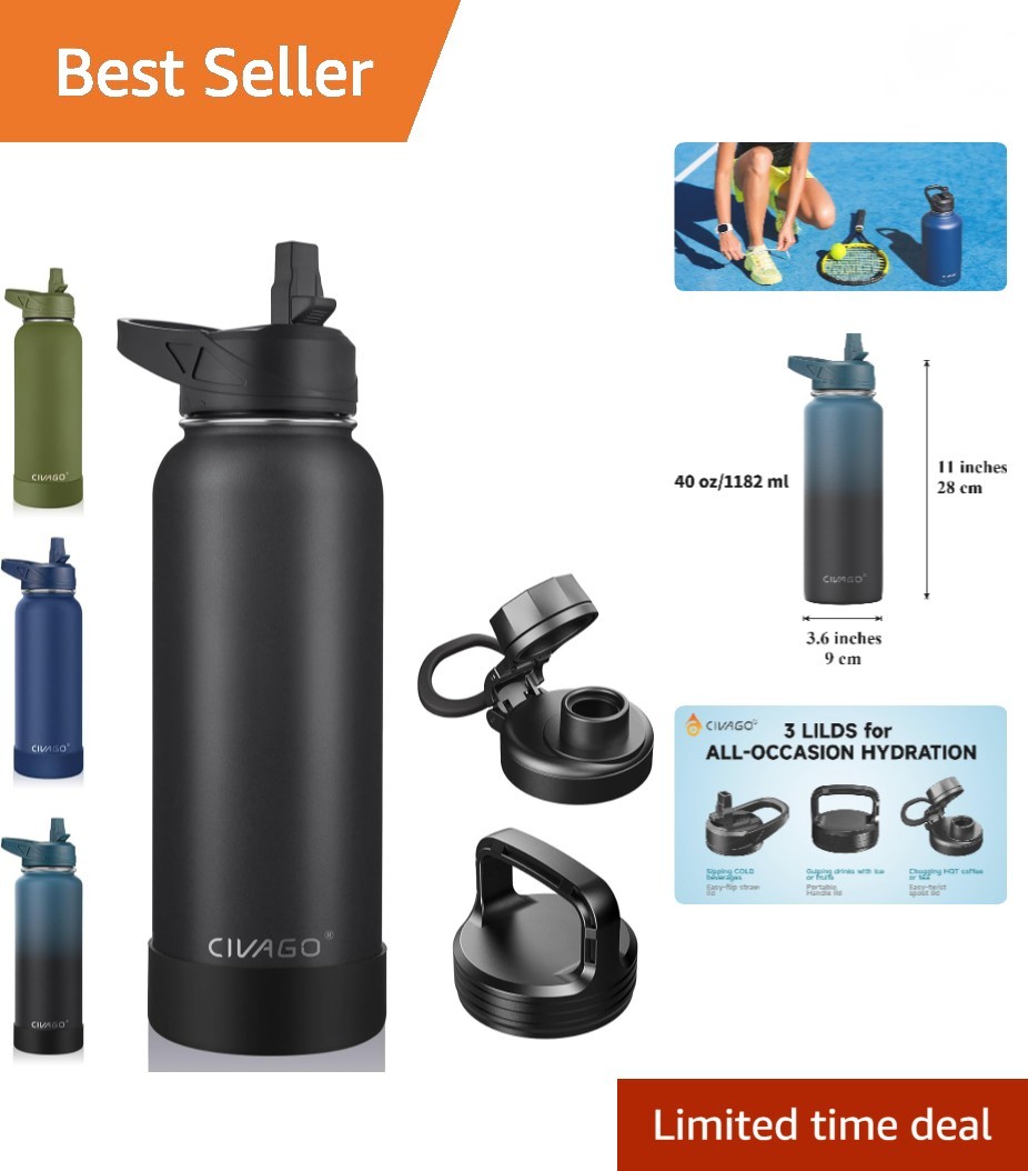 With Straw, Stainless Steel Sports Water Cup Fla...