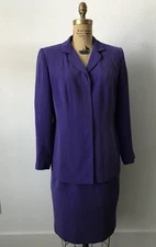 Vintage Travis Ayers Career 2 Pc Lined Silk Skirt Suit Purple Size 12