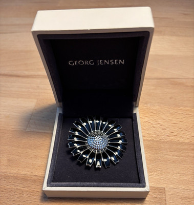 Georg Jensen Brosche Blume Silber 925 schwarz/silber ohne Stein