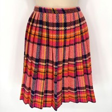 Vintage Sears Roebuck Pink Orange Plaid Pleated Skirt ILGWU Union Made 28 Waist