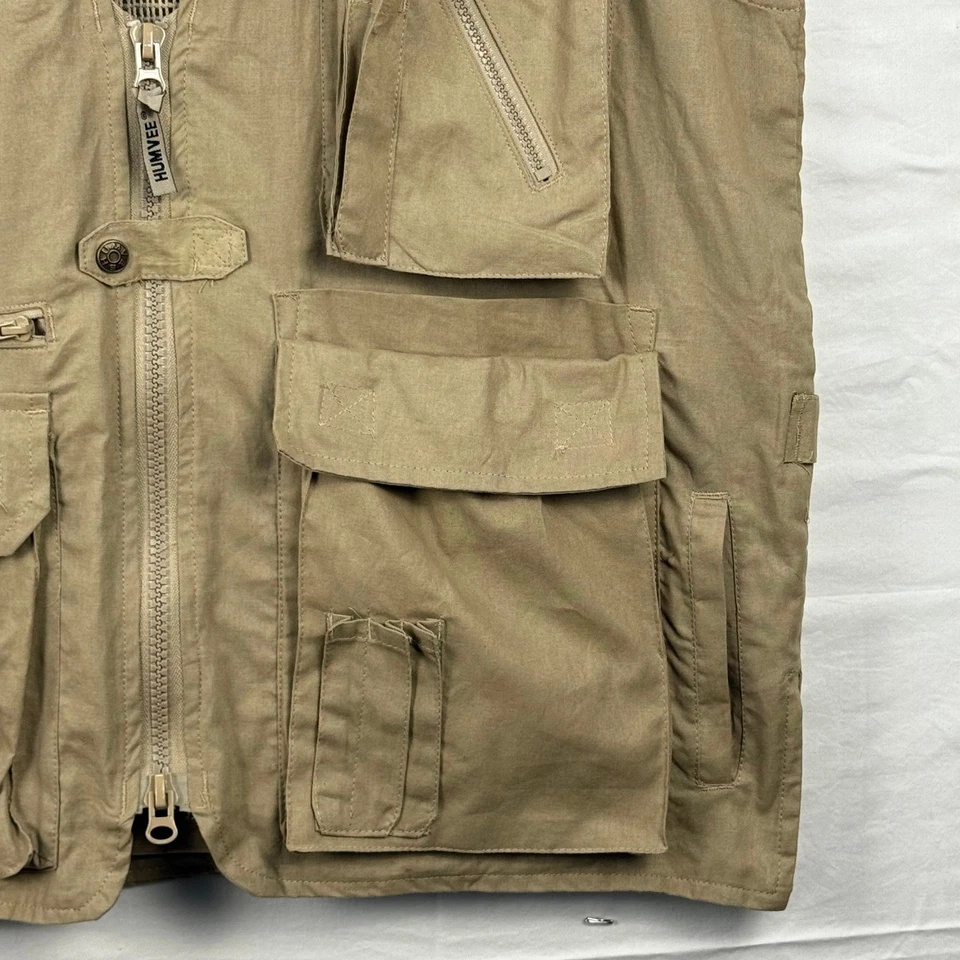 HUMVEE Mens L Utility Vest Multiple Pockets Full Zip Outdoor Tan - Image 4 of 4