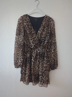 Amisu Damen Mini Leo Kleid kurz braun schwarz Gr. 34 XS Leoparden Muster Glitzer - Bild 1 von 4