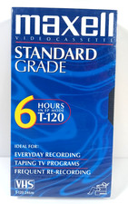 Maxell Standard Grade Blank VHS Tape T-120 6 Hours New / Sealed Recording Tape