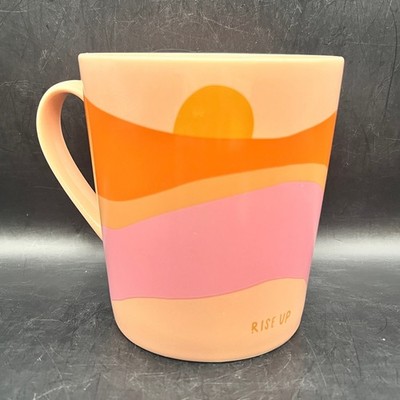Rise Up Sunrise Ceramic Coffee Mug Peach Orange Pink Retro Boho Tea Cup 17 oz