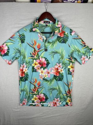 Bad Birdie Polo Shirt Mens Medium Green Tropics Golf Performance Stretch Floral