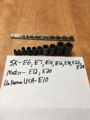S-K & MATCO 1/4'' 3/8'' 1/2'' DRIVE EXTERNAL FEMALE TORX SOCKET SET E6 to E24 - USA