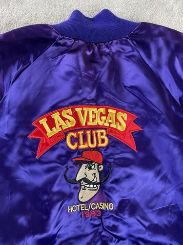 Chaqueta De Colección Años 90 1993 Las Vegas Club Hotel/Casino Satén Cremallera Mediana Púrpura - Imagen 14 de 15