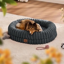 Dog Bed Medium Sized Dog - Luxury Striped Faux Fur Waterproof Pet Cou
