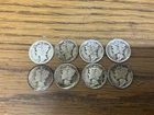 8 - Mercury Dimes, 1920-30’s, Various Dates, 90% Silver, Uncertified, Circulated