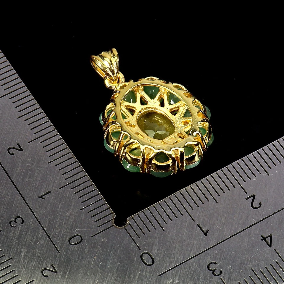 925 Sterling Silver Pendant Oval Yellow Sapphire 9x7mm Emerald Gemstone Jewelry - Image 3 of 4