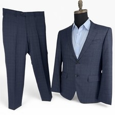 John Varvatos USA Bleecker Suit Men 38S Blue Plaid 100 Wool Slim Trousers 32x30