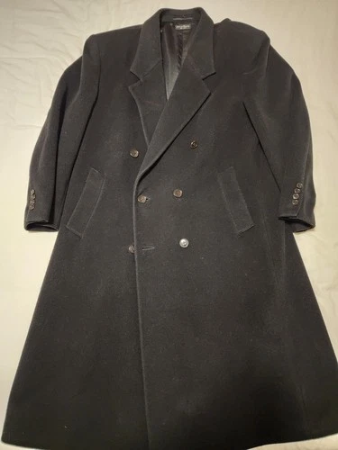 VTG Stafford Mens Black Double Breasted Coat Wool/Cashmere Blend Size 44R video thumbnail