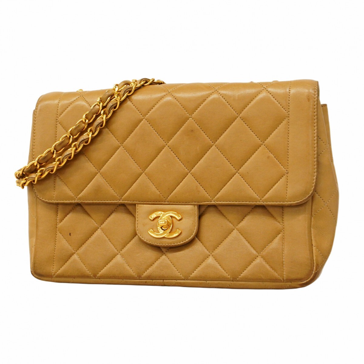 CHANEL Matelassé Shoulder Bag Lambskin Beige Gold Chain Hardware Pre-Owned-image