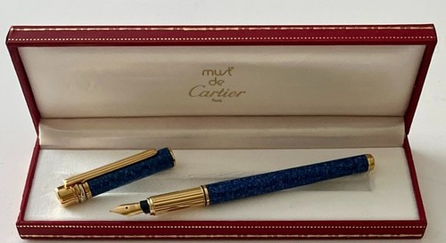 Must de Cartier Trinity Blue Lapis Lazuli Marble 18k (F) Nib Fountain Pen w/box