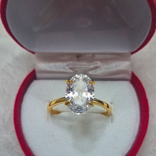 925 Yellow Gold Prong Oval White Cubic Zirconia Engagement Ring Sz 9