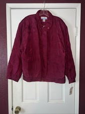 Vintage 90s Retro Points West Windbreaker Jacket Silk Women  s Sz PL Silky Red