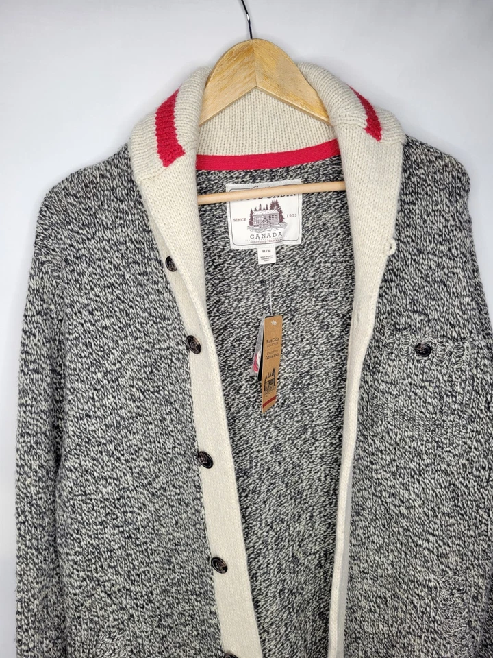 Cardigã suéter masculino tamanho médio aveia coleção cabine Roots Canada novo com etiquetas - Imagem 4 de 4