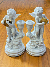 Pair Franklin Mint Porcelain Candlesticks Amorini di Pompeii By Gianni Benvenuti