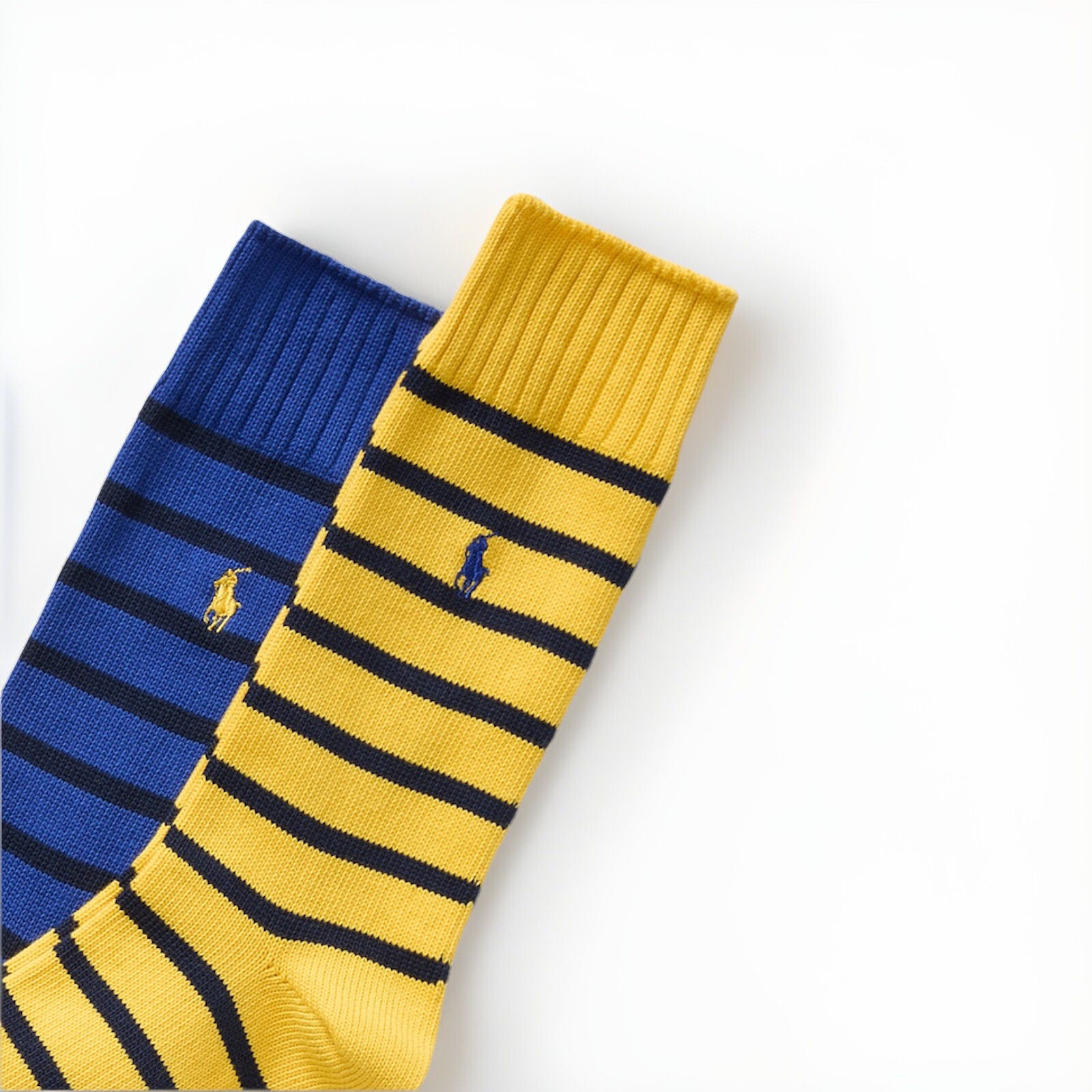 POLO RALPH LAUREN PONY BLU ROYAL E GIALLO DORATO 2 PEZZI CALZE COTONE 10 13 NUOVE CON ETICHETTE