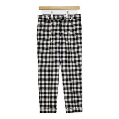 Demi-Luxe BEAMS Block check center-pressed wool slacks Pants Black 6-0105T 