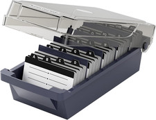 Business Card Holder Desk, Large Plastic Business Card Organizer Box with Lid, C