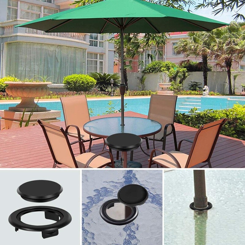 6/12 Stück Terrassenschirm-Lochringe – Für Schirmbasis, Polypropylen, Schwarz, Mit M8-Gewindeschraube, 4,8 Cm & 3,8 Cm
