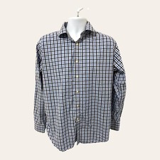 Jack Stone By Thomas Dean Mens Plaid Blue Button Shirt Size L Flip Cuff