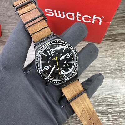 NEW  Swatch Irony SPECIAL UNIT Stainless Steel Brown Leather Men's Watch YWB402