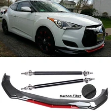 For Hyundai Veloster Front Bumper Lip Splitter Spoiler+Strut Rods Carbon Fiber