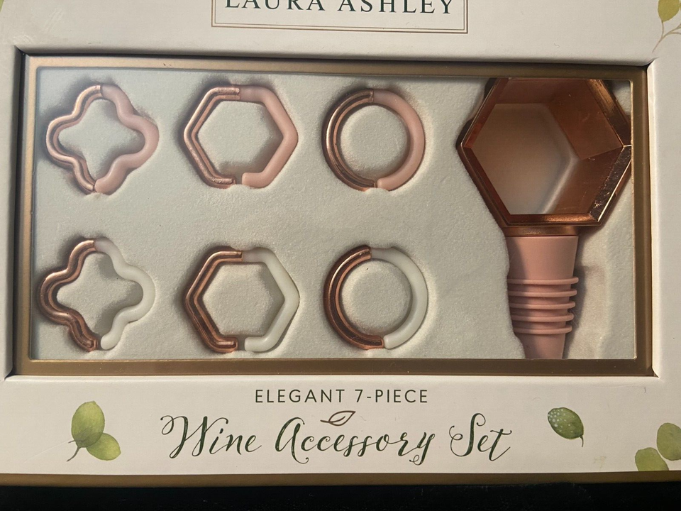 Laura Ashley Wine Accessory Set Elegant 7 Piece Bottle Topper Wine
