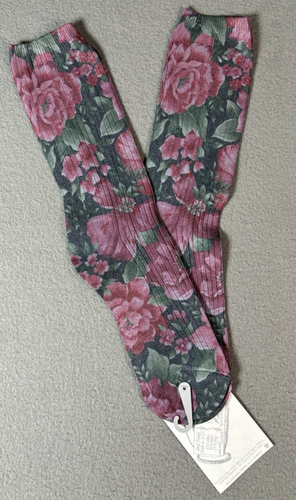 VTG 90s Womens Equestrian Socks Purple Floral Print Brand New! Sox Trot Brand - Picture 2 of 6